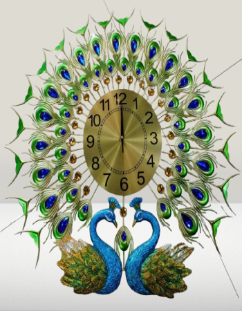 Decorative wall clock featuring a peacock design