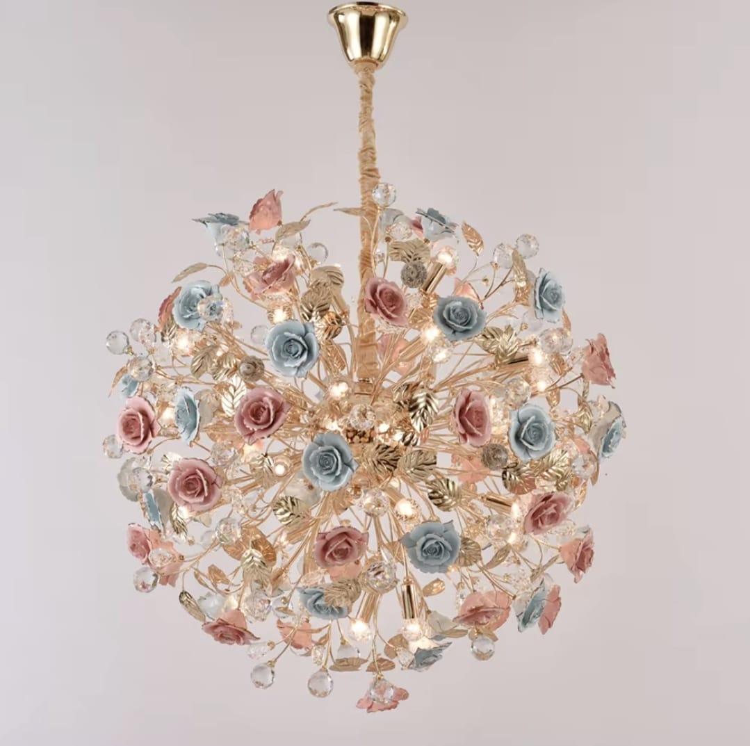 Modern Glass Rose Branch Ball 18-Lights Chandelier