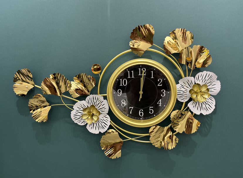 Modern Metal Wall Clock with 3D Creative Ginkgo Leaf Design - Home Decor and Kitchen Gift